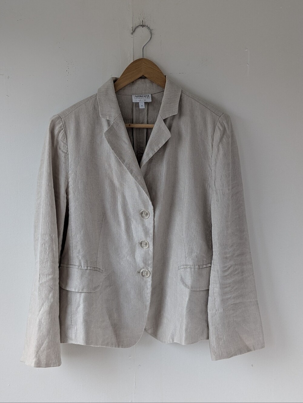 Armani Collezioni Bone Linen Blend Tailored Women's Blazer Size 12